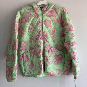 Women’s Hooded Quilted Jacket - Wild Fable Mint Green Floral Size L